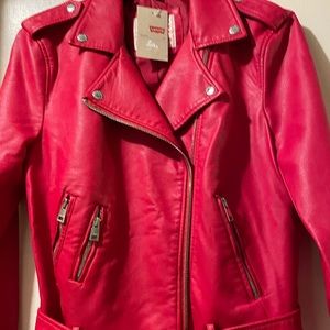 Levi’s Faux Leather Moto Red Jacket Size Large.